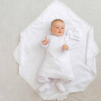 Baby Christening Set – Linen Baptism Outfit with Gown, Pants, Blanket, Bonnet & Booties | Natural White