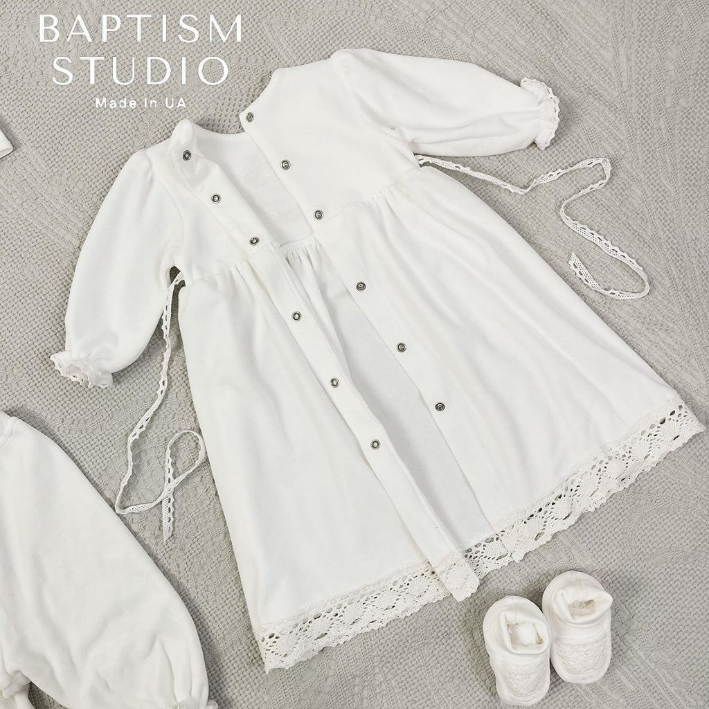 Personalized Baby Baptism Outfit Set – Ivory Velour Christening Set with Initial