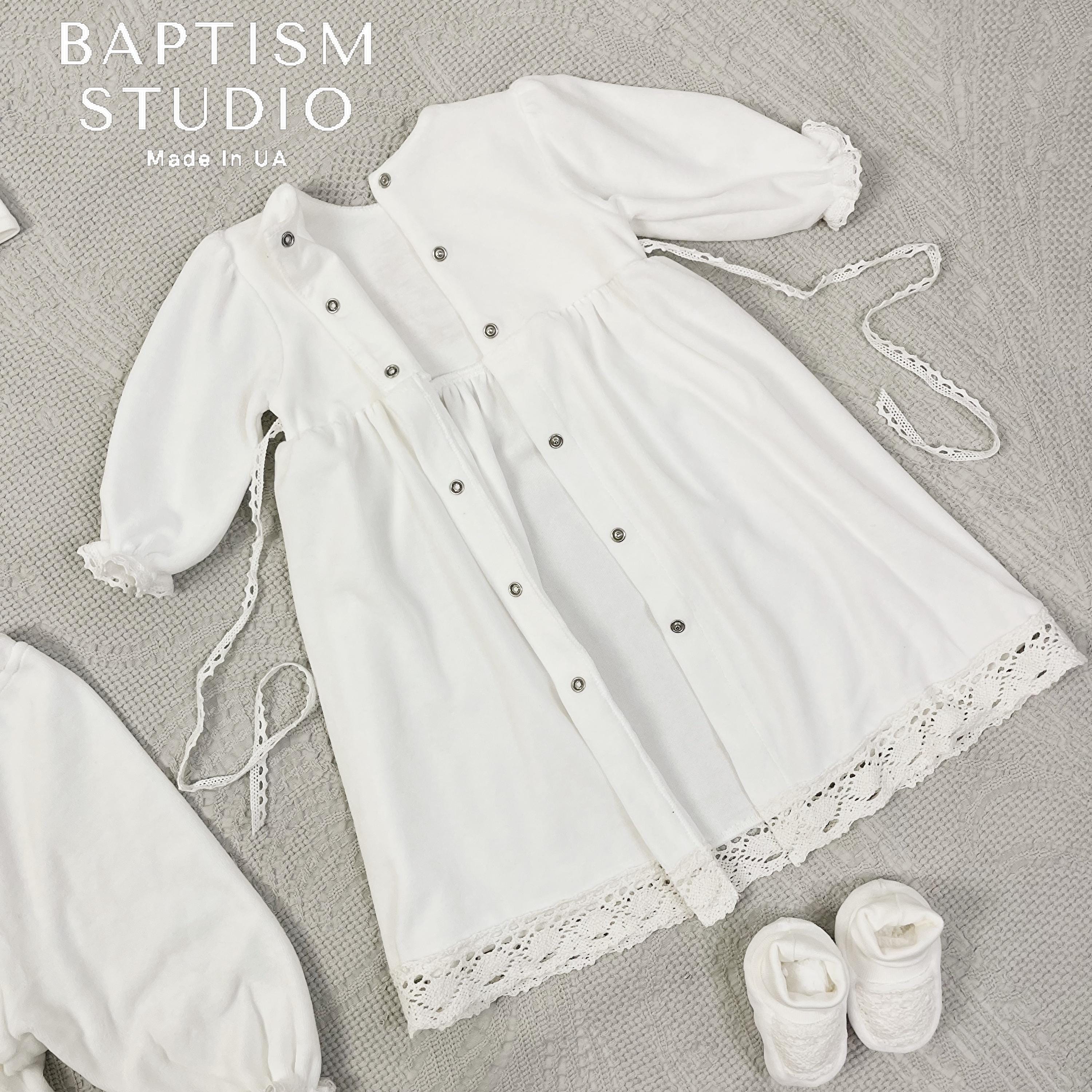 Personalized Baby Baptism Outfit Set – Ivory Velour Christening Set with Initial