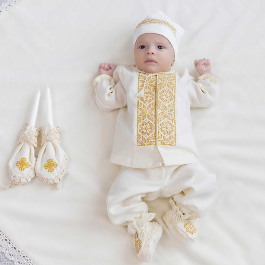 White and gold baptism set with lace hooded towel and candles