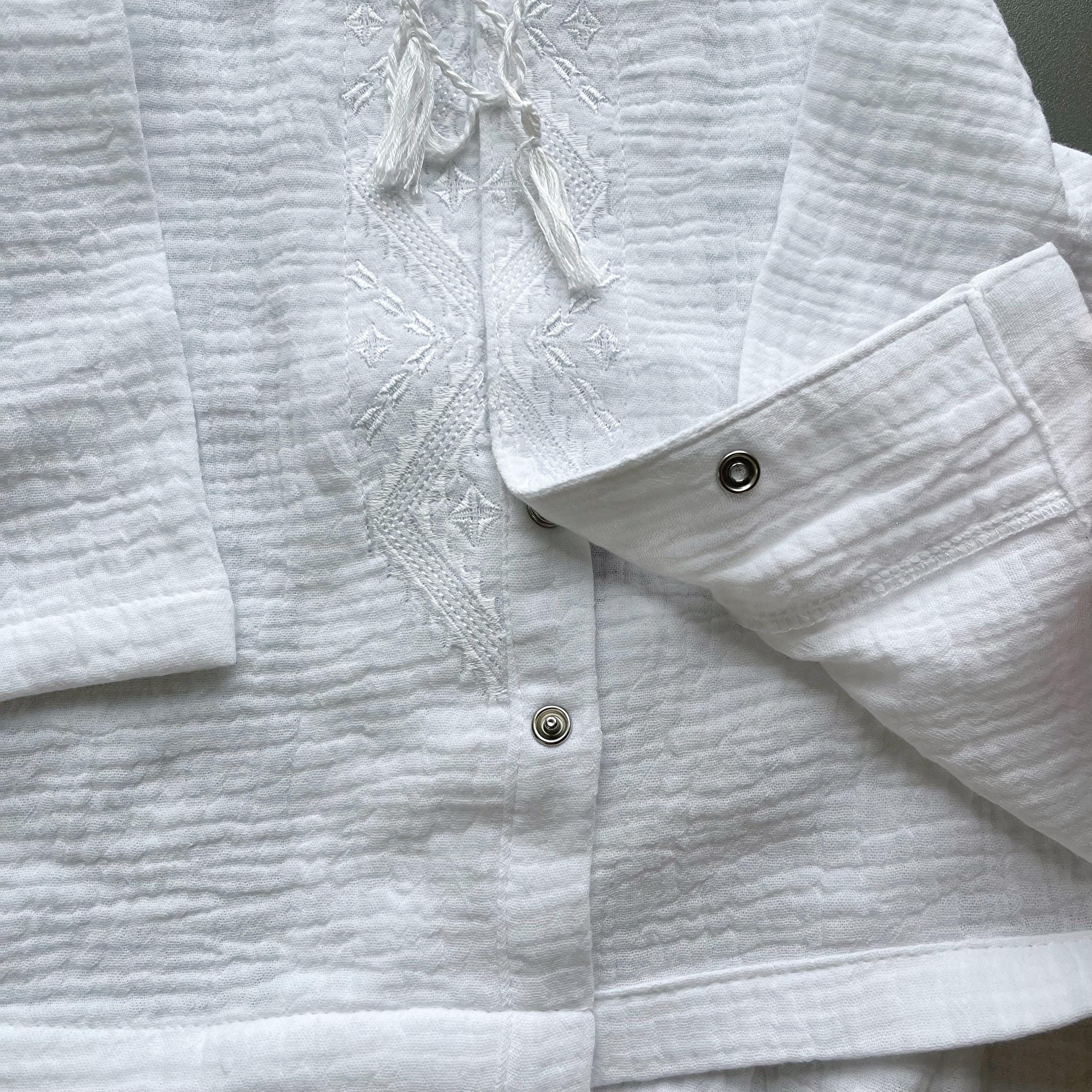 Baby Boy Baptism Outfit – White Muslin Christening Set with Shirt & Pants, White Embroidery
