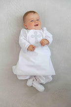 Baby Linen Baptism Outfit – Shirt, Pants, Booties & Bonnet Set