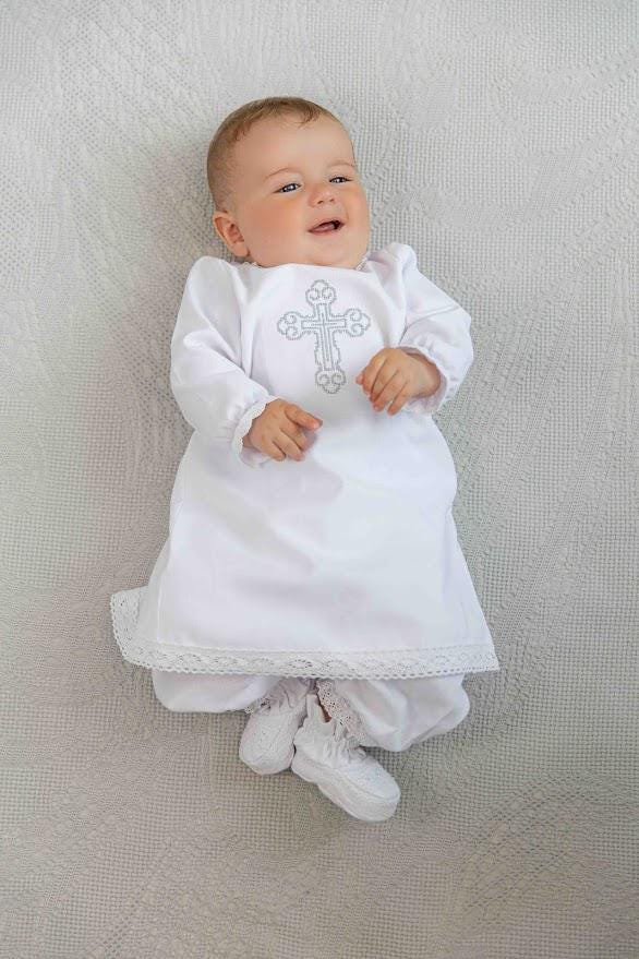 Baby Linen Baptism Outfit – Shirt, Pants, Booties & Bonnet Set