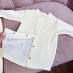 Linen Baptism Set with Plush Blanket & Baby Outfit – Pom-Pom Trim