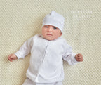 White Linen Baby Baptism Outfit with White Embroidery | Christening Set