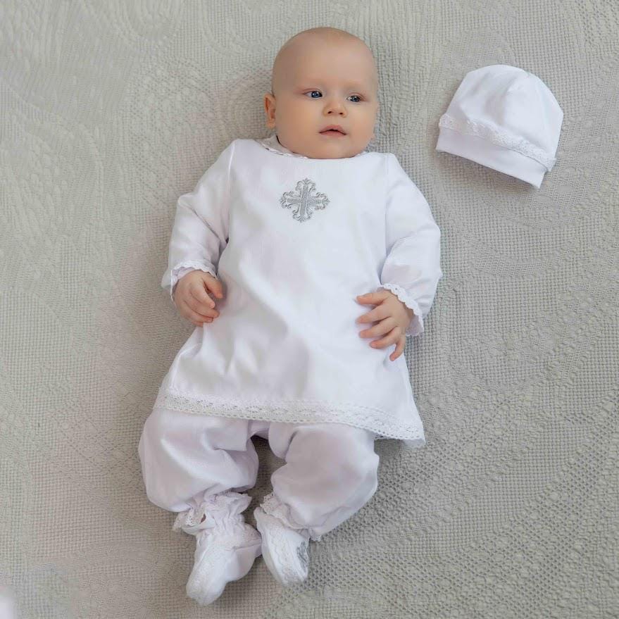 Baby Boy Christening Outfit – 4 Piece Baptism Set with Cross Embroidery