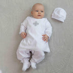 Baby Boy Christening Outfit – 4 Piece Baptism Set with Cross Embroidery
