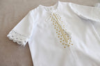 White Linen Baby Baptism Set with Gold Embroidery | Christening Outfit & Linen Blanket