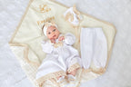 Linen + plush dot blanket for baby girl christening