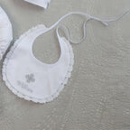 White Linen Baby Baptism Outfit with Bib | Christening Set