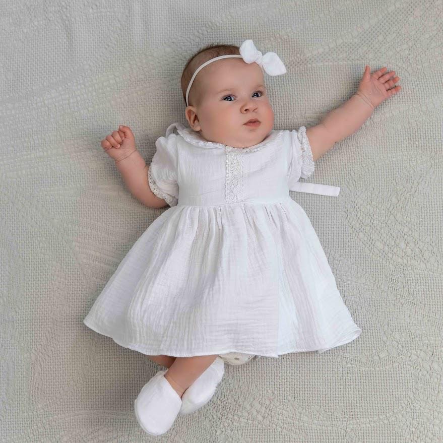 Baby Girl Baptism Set with Muslin Dress, Personalized Blanket and Candles – Christening Outfit