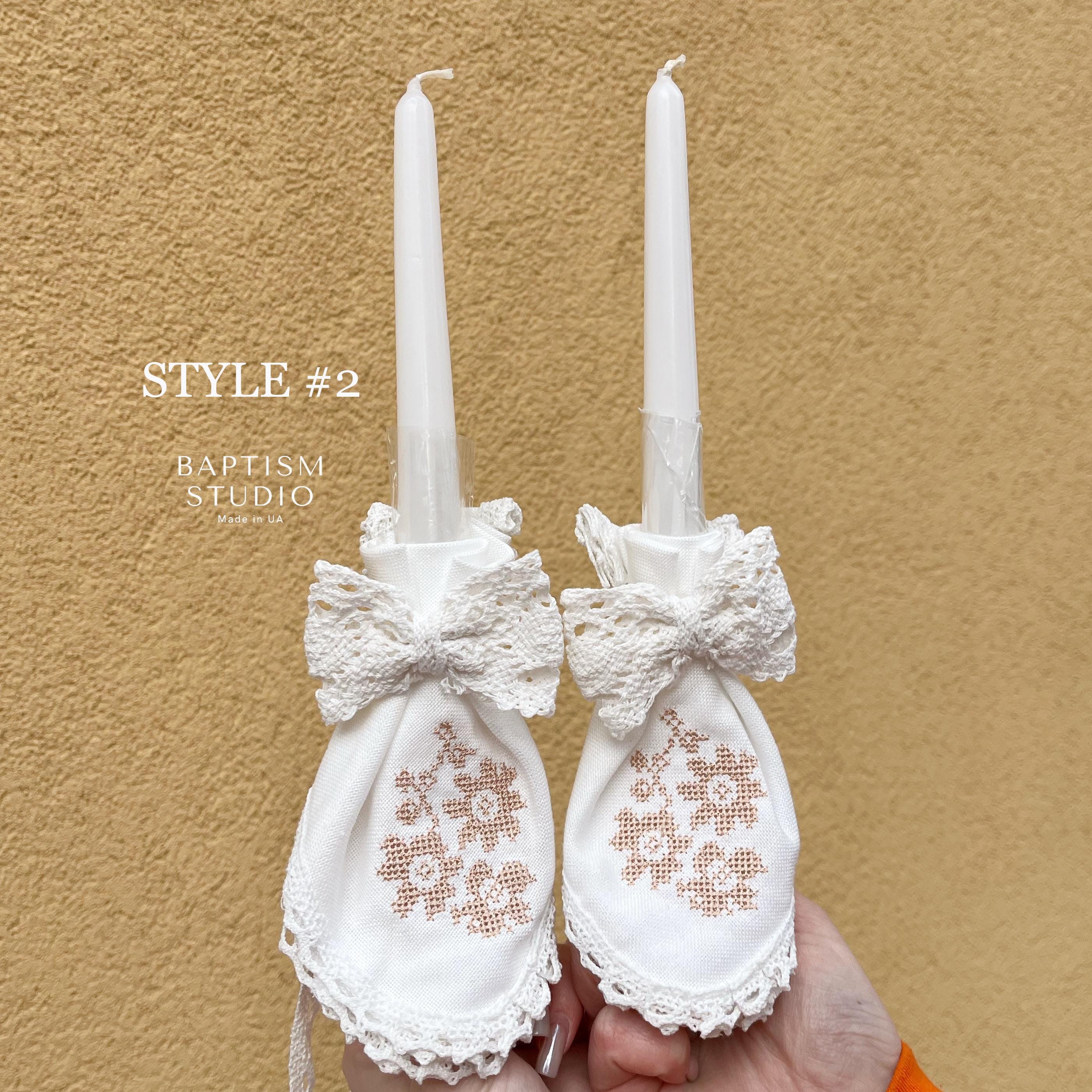 Christening Candle Set for Baby • Lace Baptism Candles • Handmade Orthodox Catholic Ceremony Candles