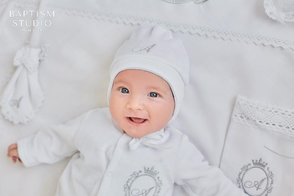 Personalized Linen Christening Set for Baby Boy - Natural velor Baptism Outfit