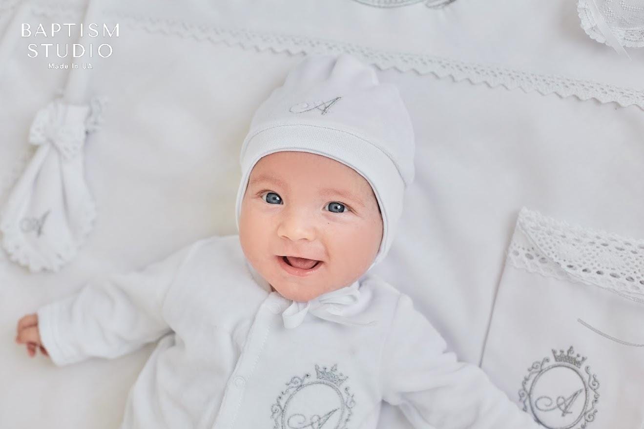 Personalized Linen Christening Set for Baby Boy - Natural velor Baptism Outfit