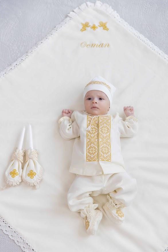 Elegant linen christening outfit for newborn boy – traditional baptism gift
