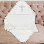 Christening Towel with Hood – Soft Cotton Baptism Blanket, Absorbent Terry Cloth, Personalized Baby Baptism Gift
