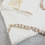 Personalized Baptism Blanket with Angel Wings and Initial – Soft Minky Christening Towel with Gold Embroidery