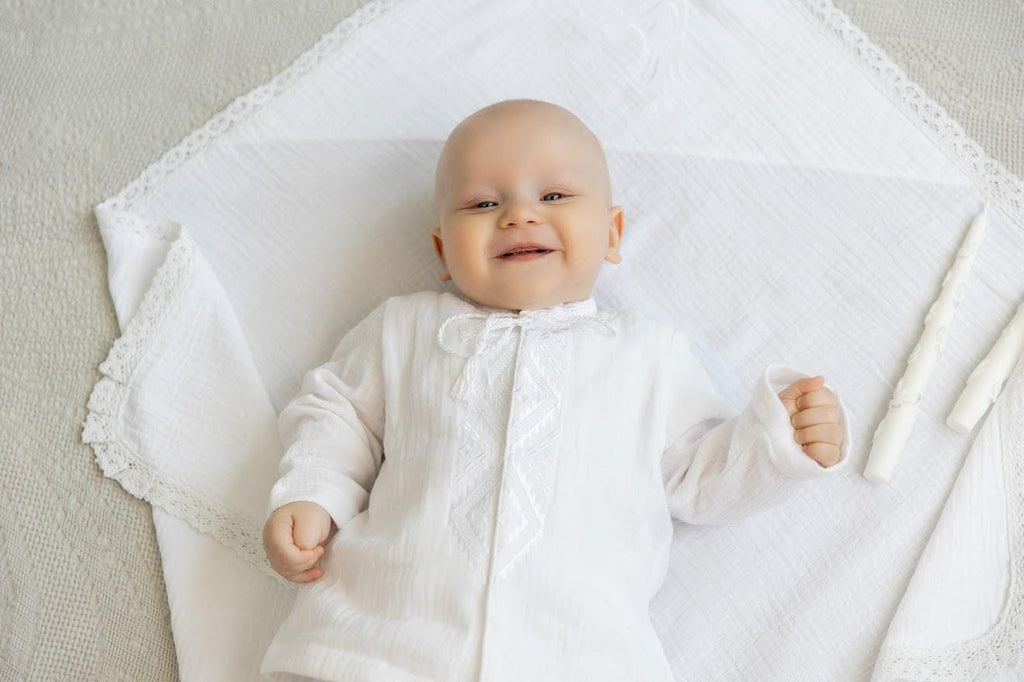 Personalized Baby Baptism Set – Soft Muslin Blanket, Outfit, and Soy Candles Gift Set
