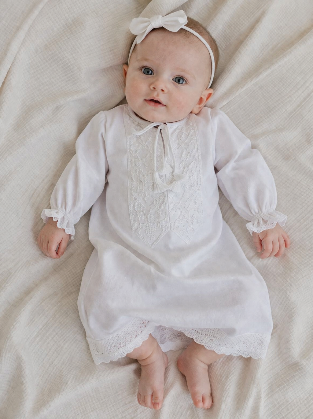 White Linen Baby Boy Baptism Gown – Christening Robe, Infant Blessing Outfit