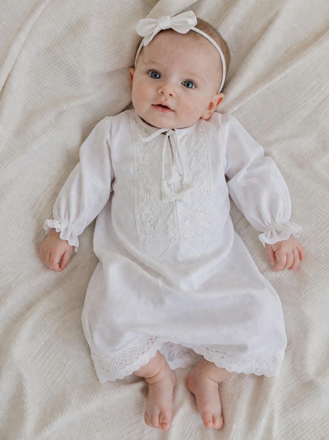 White Linen Baby Boy Baptism Gown – Christening Robe, Infant Blessing Outfit