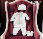 White Baby Baptism Velour Outfit with Silver Embroidery | Christening Set