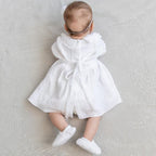 White Muslin Baby Baptism Dress with Bow Headband – Christening Outfit