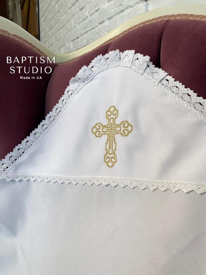 Baptism Blanket with Embroidered Cross | Christening Gift for Baby | Soft Linen Keepsake