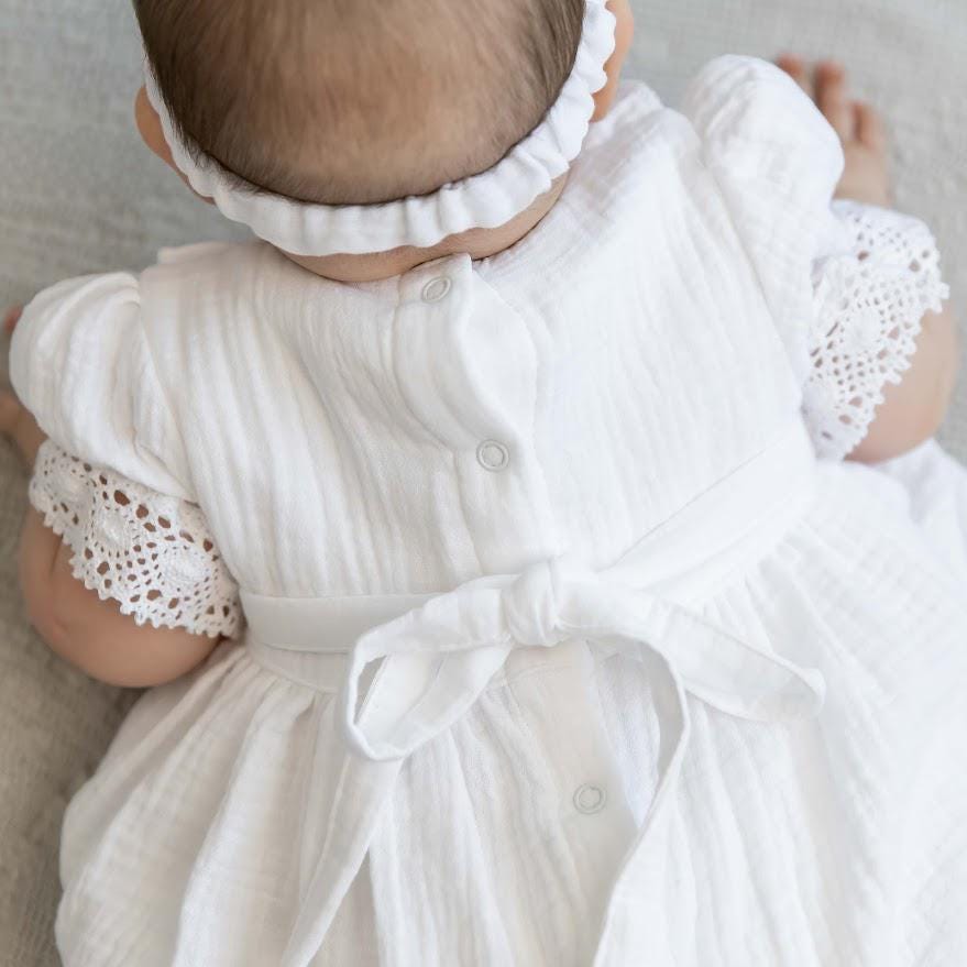 Baby Girl Baptism Set with Muslin Dress, Personalized Blanket and Candles – Christening Outfit