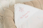 Personalized Linen Baptism Blanket – Lace Christening Shawl with Custom Embroidery