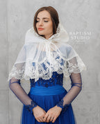 White baptism scarf for women, modest lace mantilla