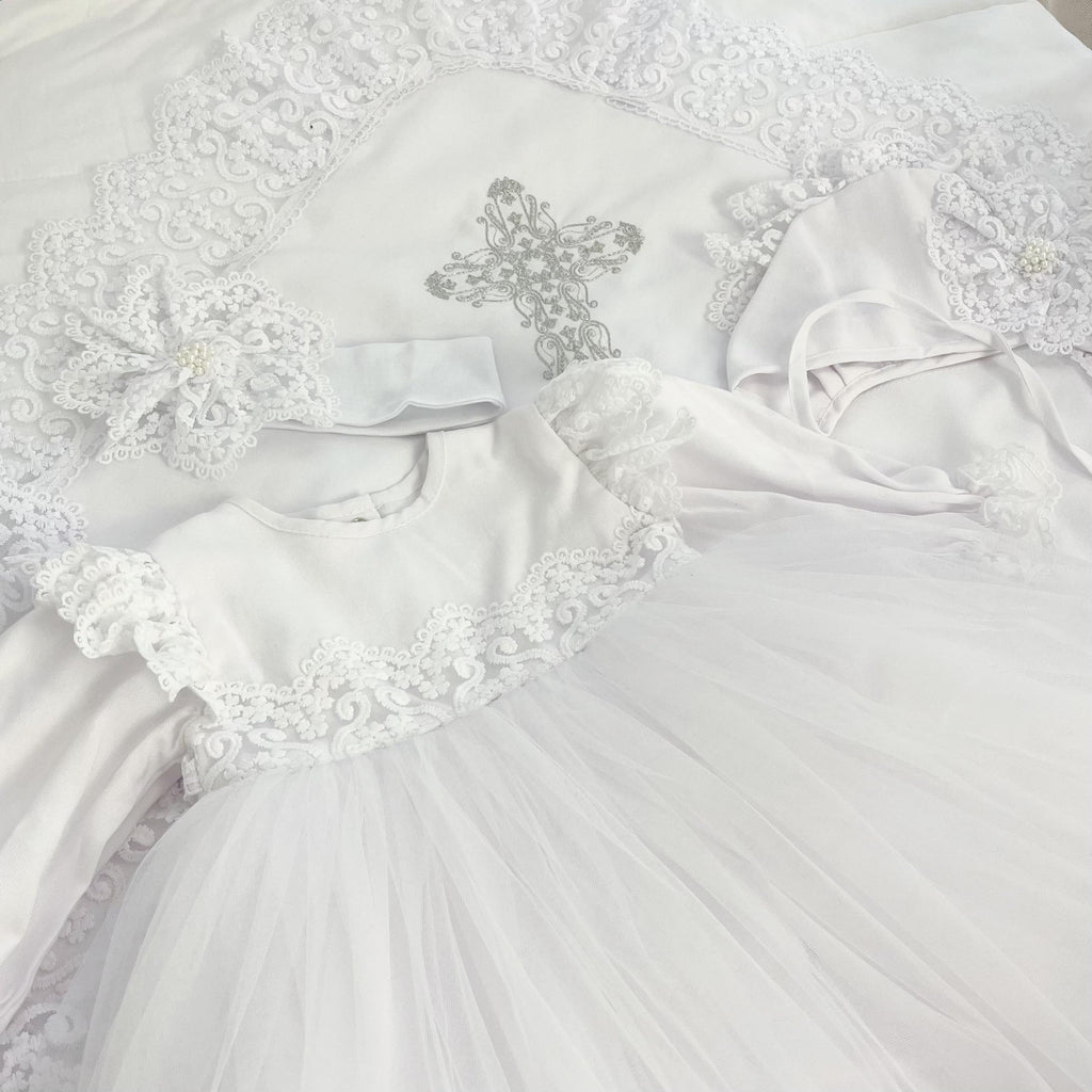 Luxury Linen Baptism Set for Baby Girl