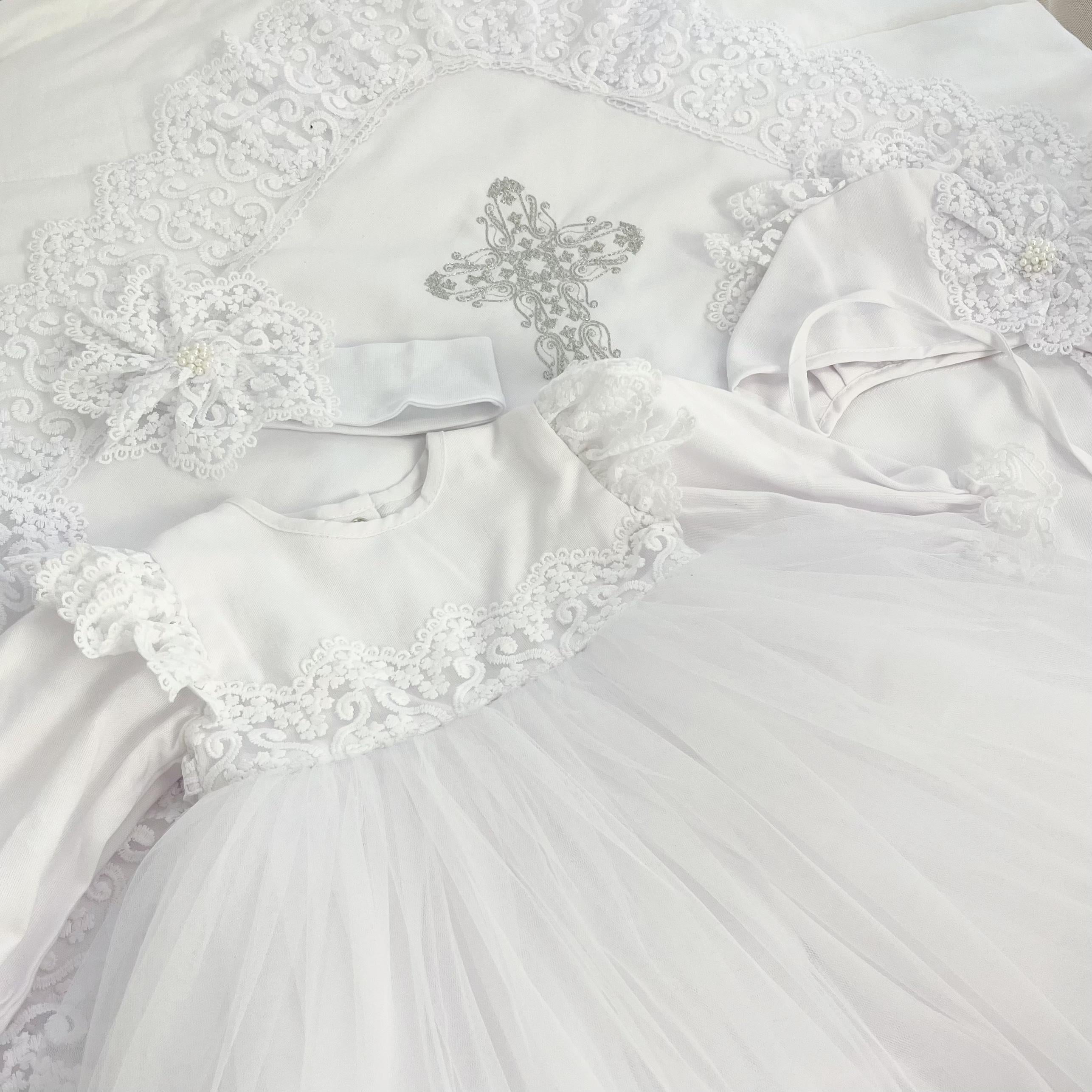 Luxury Linen Baptism Set for Baby Girl