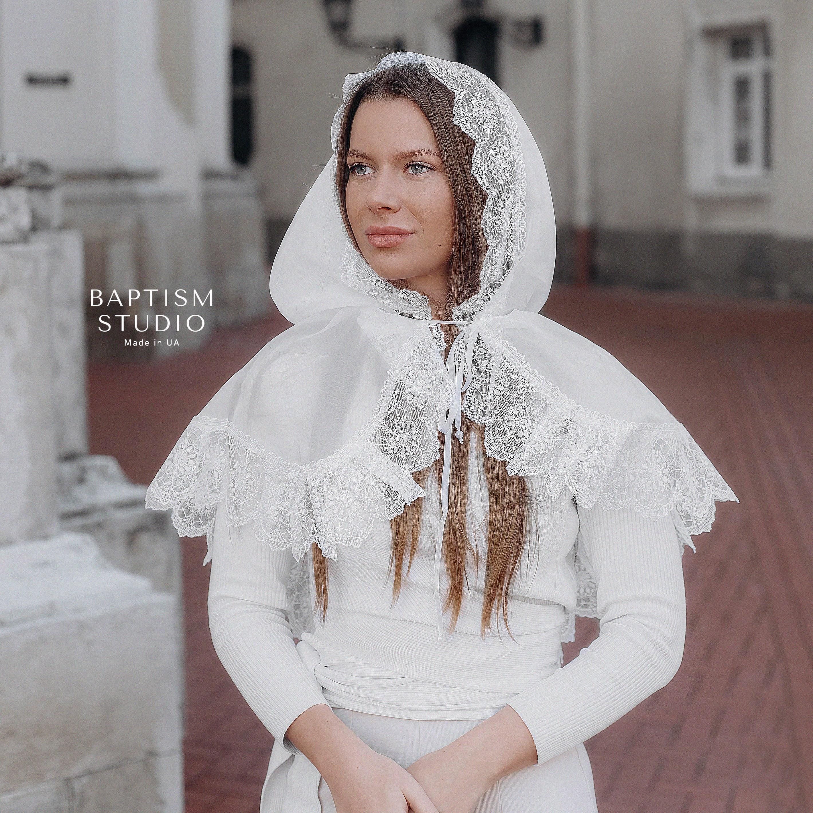 Lace Chapel Veil for Church | White Mantilla Head Covering