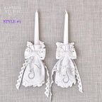 Handmade White Christening Candle Set – Elegant Lace & Silver Embroidery