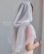 White Baptism Palantine with Lace | Chiffon Head Covering | Ships from USA