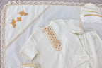 Handmade Ivory Linen Baptism Set – 6-Piece Baby Outfit with Blanket, Booties & Candles