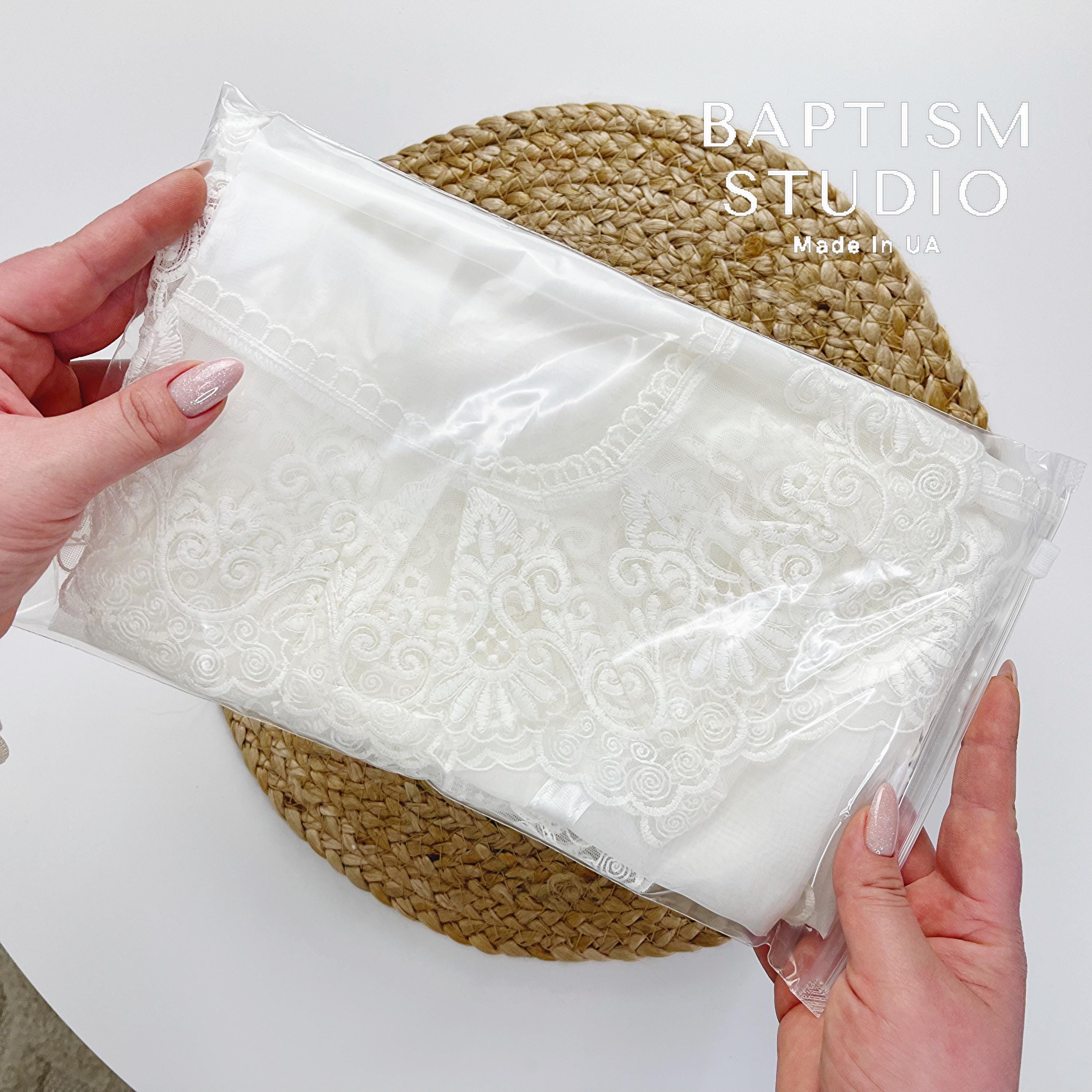 Embroidered White Lace Church Scarf – Orthodox Veil for Women | Baptism, Wedding, Liturgy