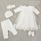 White Baby Baptism Dress Set with Lace | Velour Christening Outfit for Girl