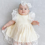 Ivory Muslin Summer Baptism Set for Baby Girl with Luxurious Lace