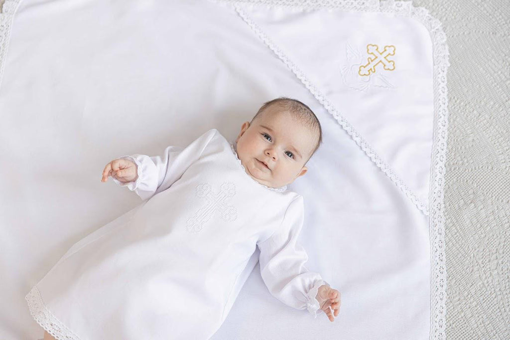 Baby Christening Set with Linen Blanket – Natural Baptism Outfit for Boys & Girls