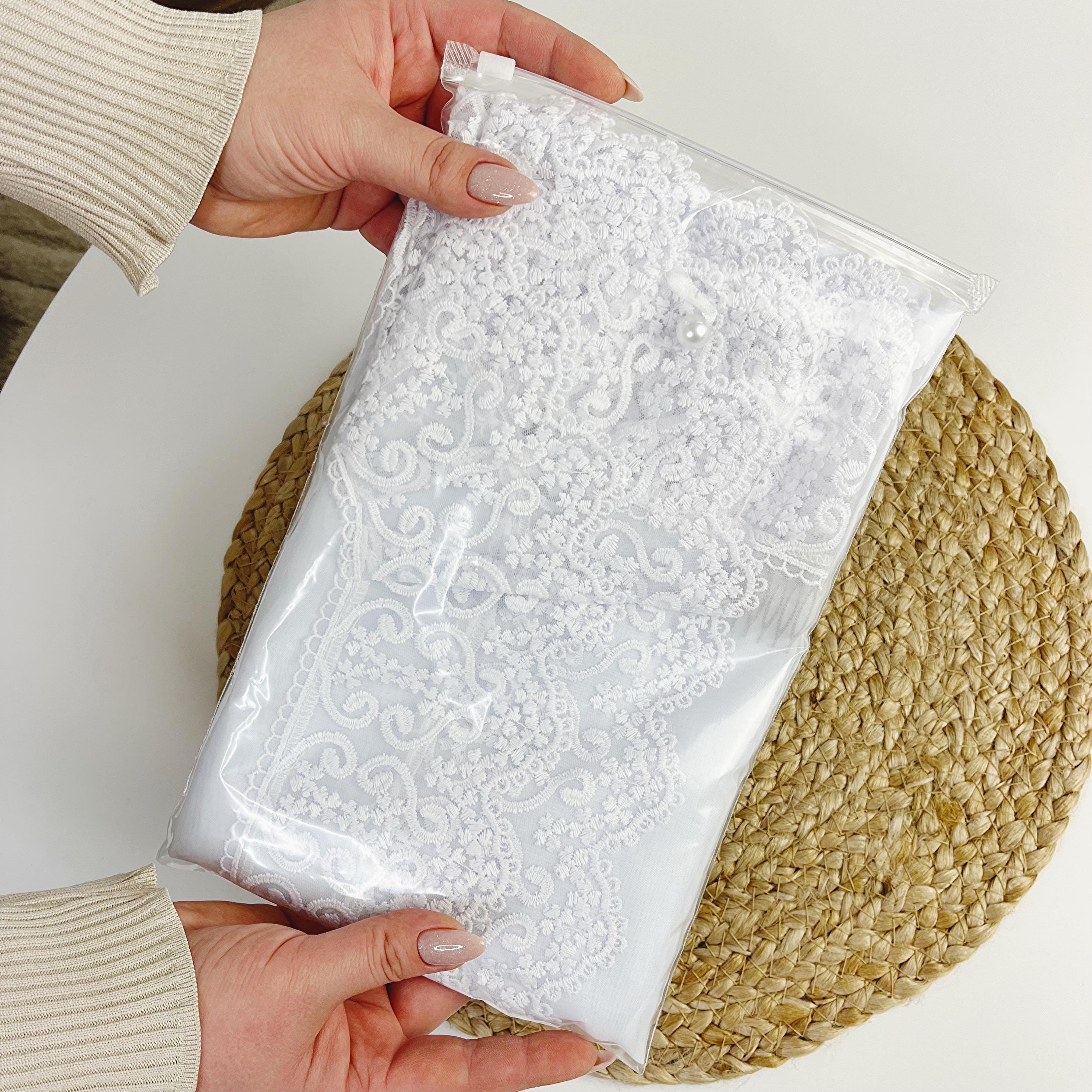 Lace Chapel Veil with Ties | White Mantilla Head Covering for Church