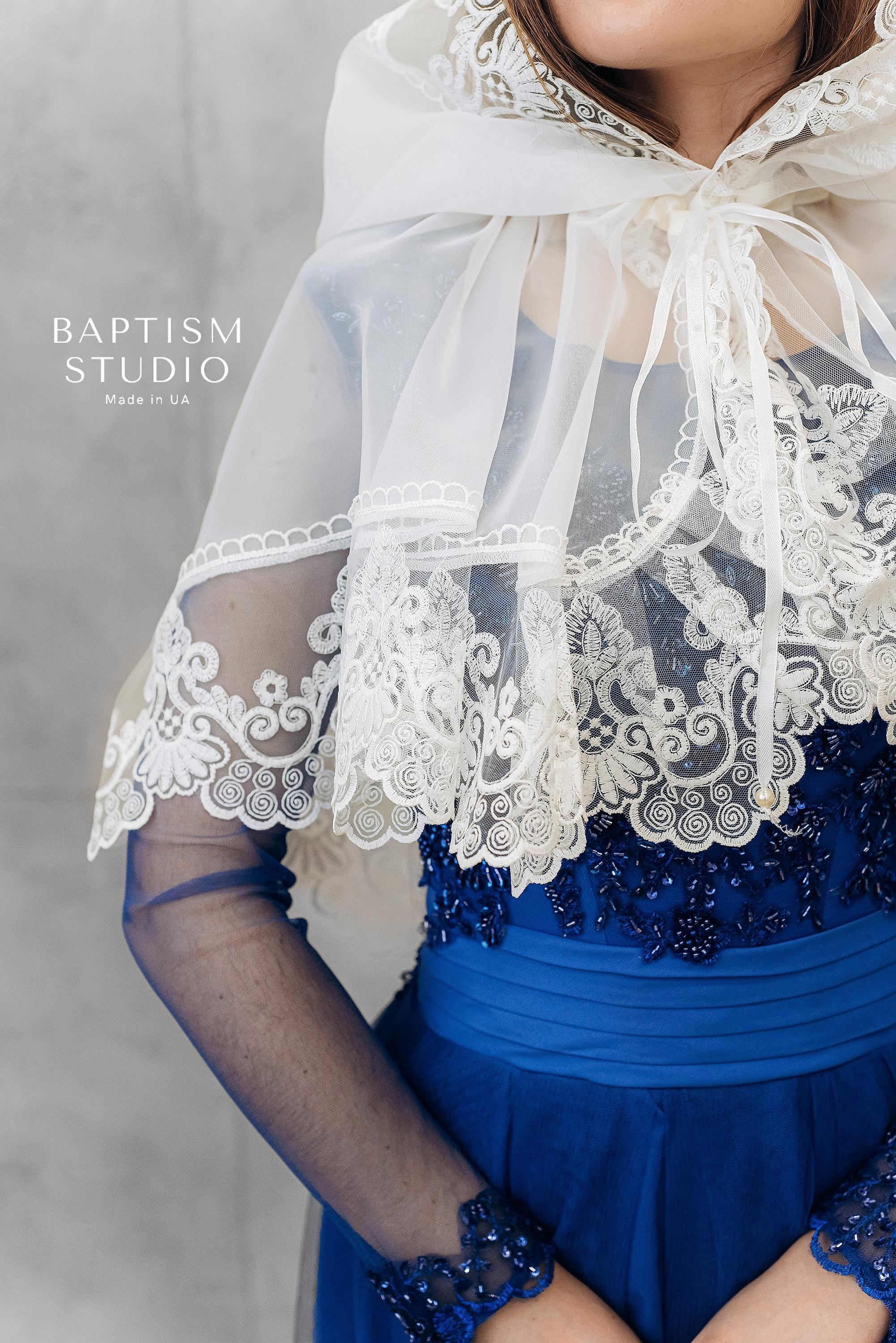 Elegant lace prayer veil tied under the chin