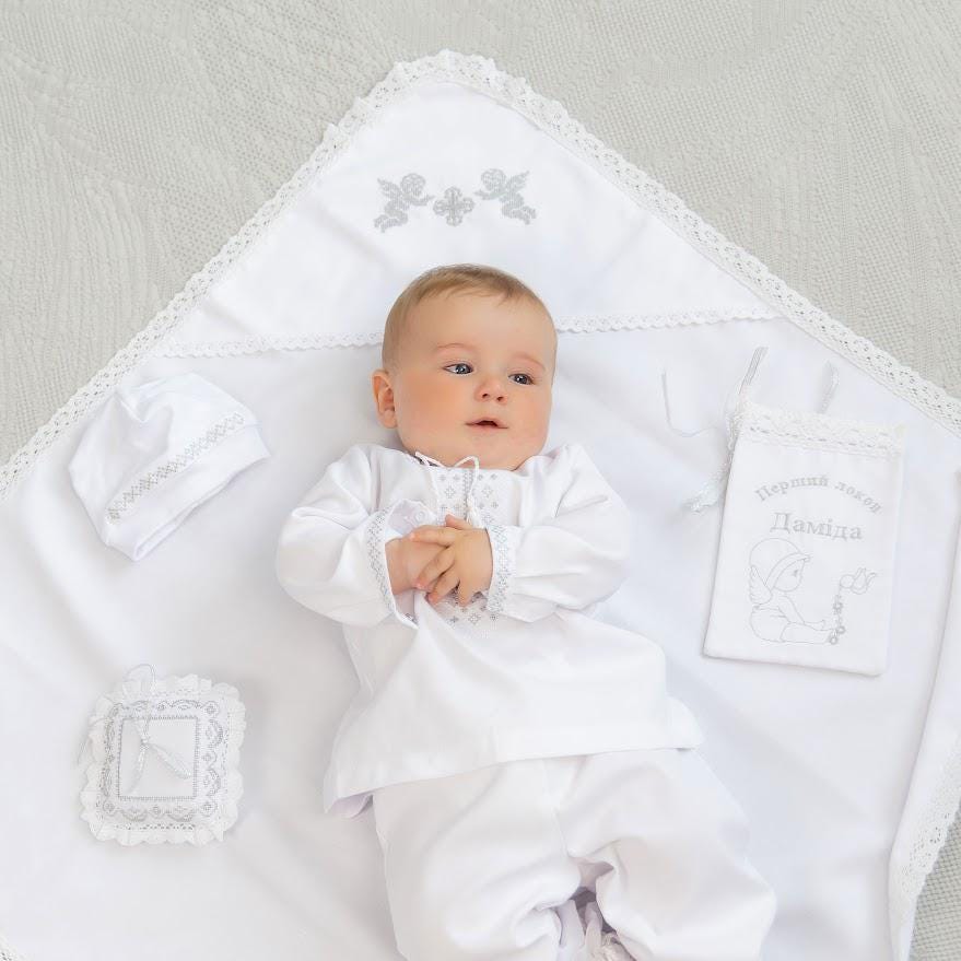 Baby Boy Baptism Outfit – White Linen Christening Set with Shirt, Pants, Booties & Hat