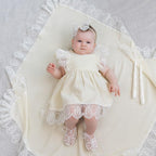 Handmade muslin baptism blanket with lace trim