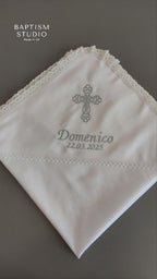 Baptism Blanket with Embroidered Cross | Christening Gift for Baby | Soft Linen Keepsake