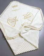 Ivory Personalized Baby Boy Baptism Set – Velvet Romper, Angel Wings Blanket, Candle Decor & Keepsake Pouch – Christening Gift with Name
