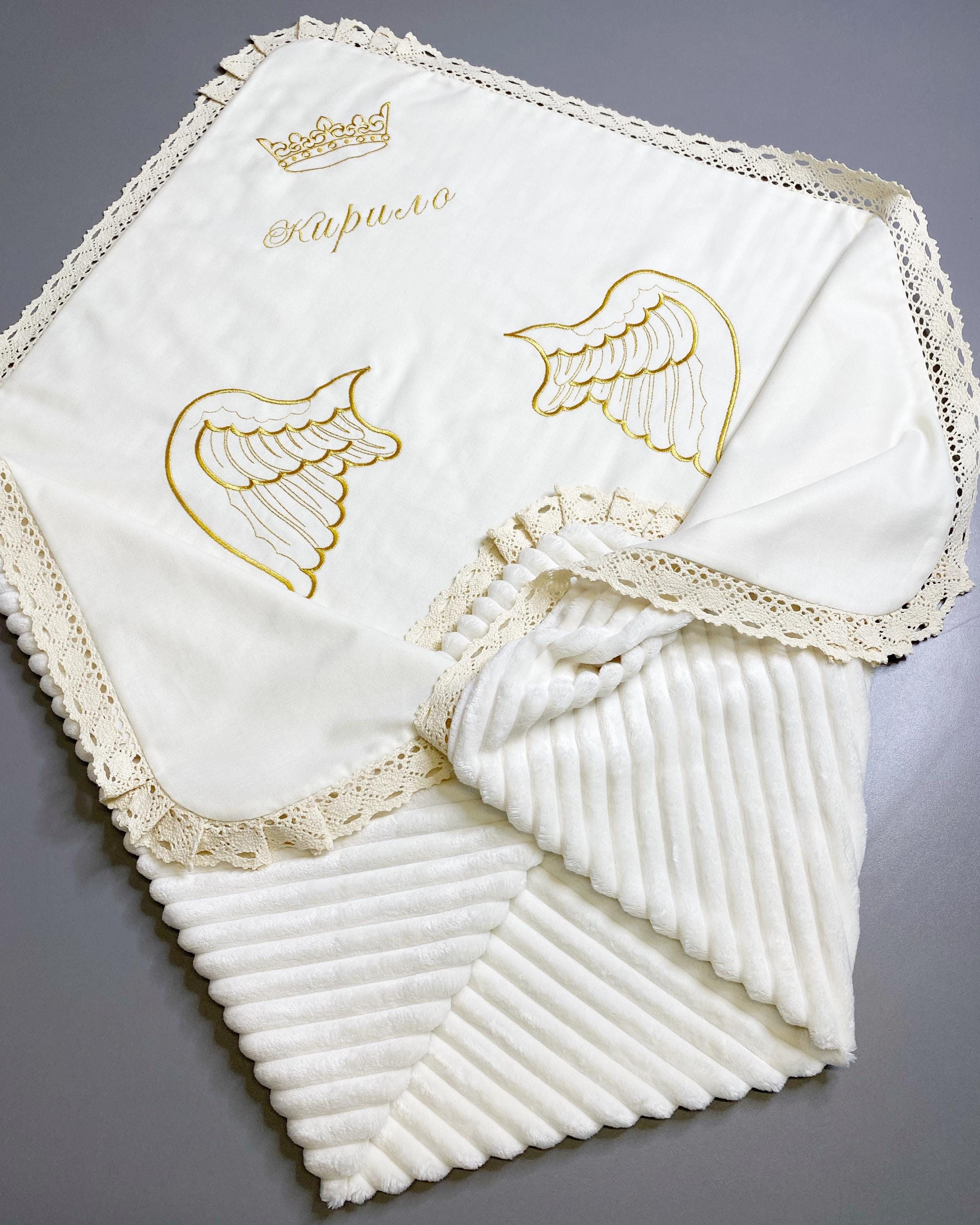 Ivory Personalized Baby Boy Baptism Set – Velvet Romper, Angel Wings Blanket, Candle Decor & Keepsake Pouch – Christening Gift with Name