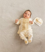 Linen Baptism Set with Plush Blanket & Baby Outfit – Pom-Pom Trim
