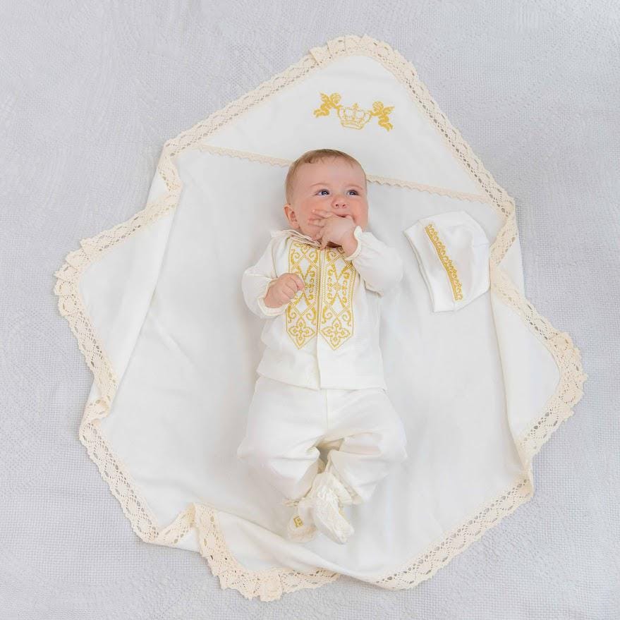 Unisex linen baptism outfit for baby boys and girls