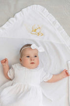 Baby Girl Baptism Set with Muslin Dress, Personalized Blanket and Candles – Christening Outfit